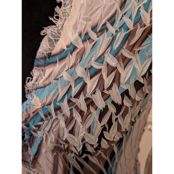 Komarov Blouse Women's M Crinkled Lace Blue Tan Vortex Abstract Art To Wear Boho - Picture 4 of 13